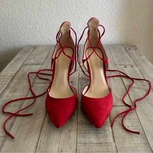 WILD DIVA-NWT Red Tie Faux Suede Heels